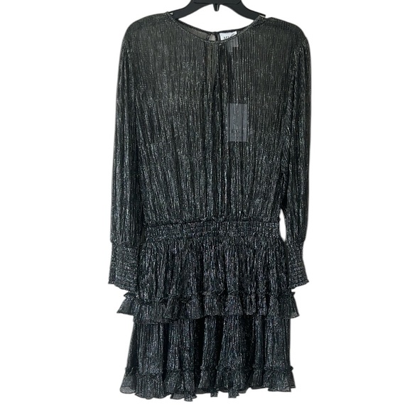 Misa Los Angeles Dresses & Skirts - NWT Misa Los Angeles Black Silver Sheer Bodice Ruffled L/S Mini Dress Small